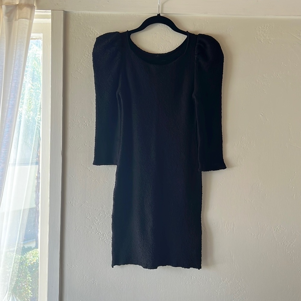Indah black long sleeve bodycon dress w/ puff shoulders / Size: Small